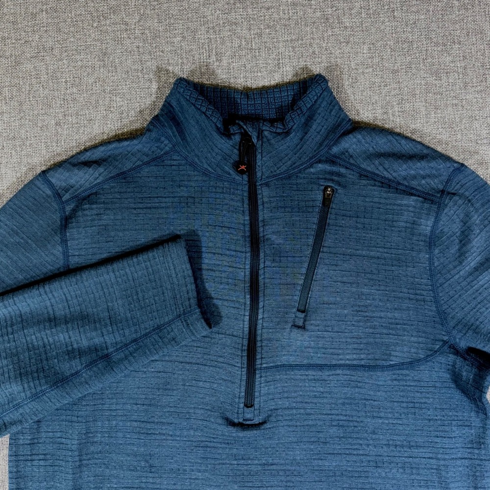 Terramar 1/4 Zip Pullover Mens Med Blue Waffle Grid Fleece Hiking Gorpcore Top